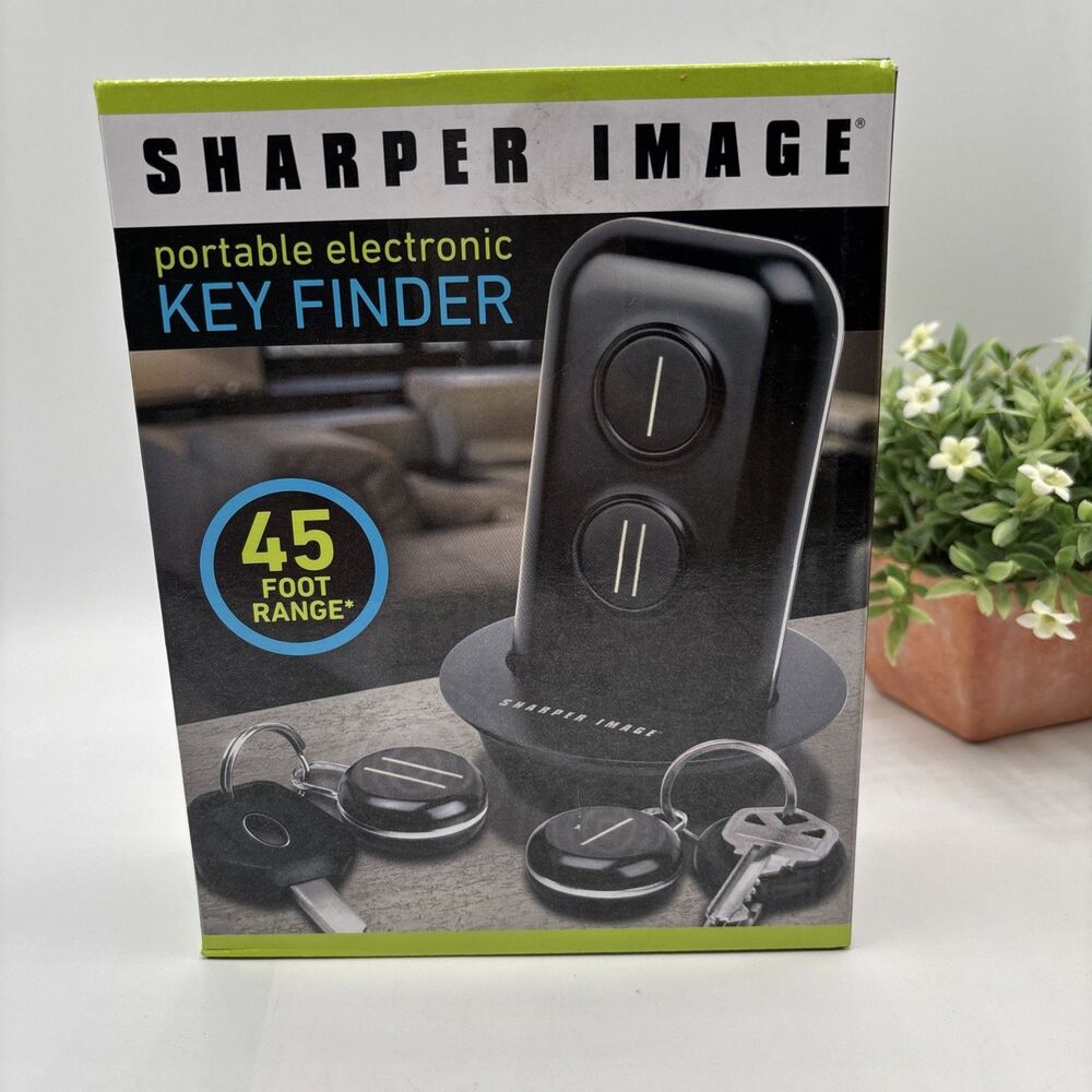 SHARPER IMAGE PORTABLE ELECTRONIC KEY FINDER 45 FOOT RANGE 2 KEY FOBS NEW